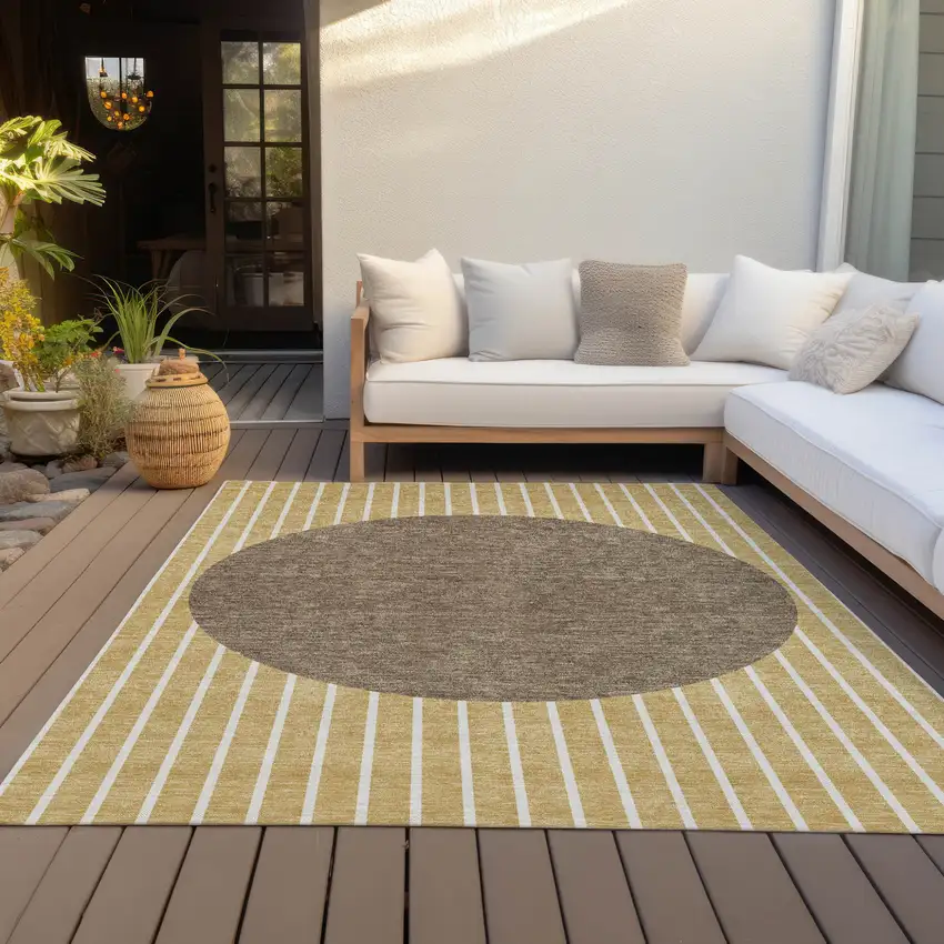 Wheat And Brown Striped Washable Indoor Outdoor Area Rug Photo 7