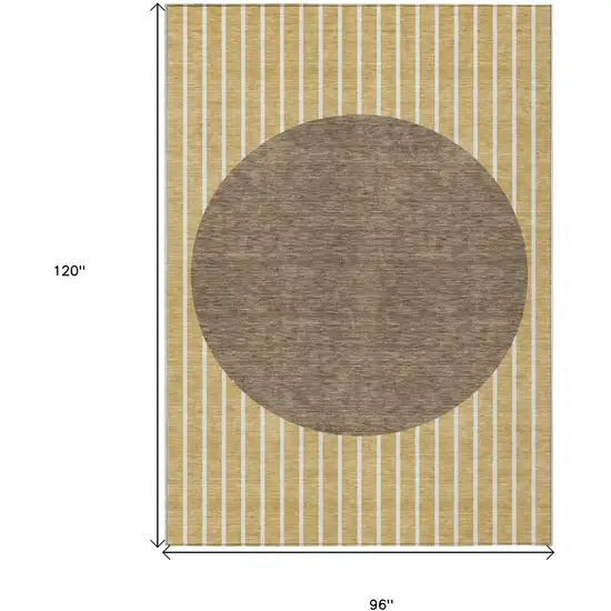 Wheat And Brown Striped Washable Indoor Outdoor Area Rug Photo 3