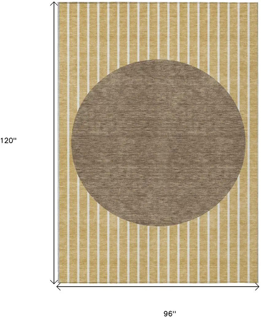 Wheat And Brown Striped Washable Indoor Outdoor Area Rug Photo 3