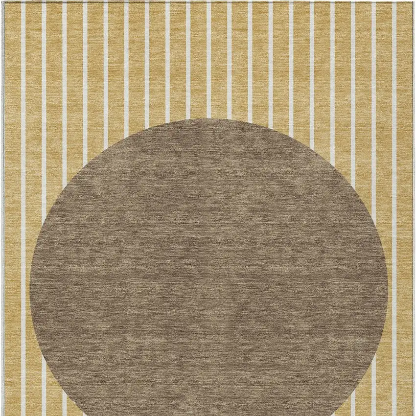 Wheat And Brown Striped Washable Indoor Outdoor Area Rug Photo 6