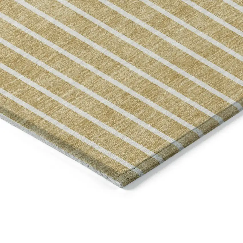 Wheat And Brown Striped Washable Indoor Outdoor Area Rug Photo 4