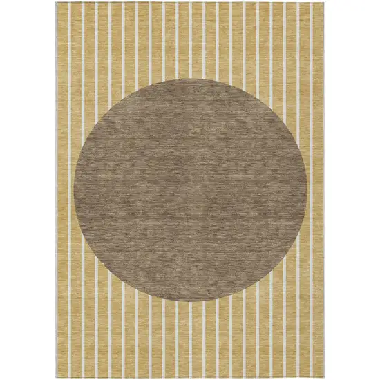 Wheat And Brown Striped Washable Indoor Outdoor Area Rug Photo 2