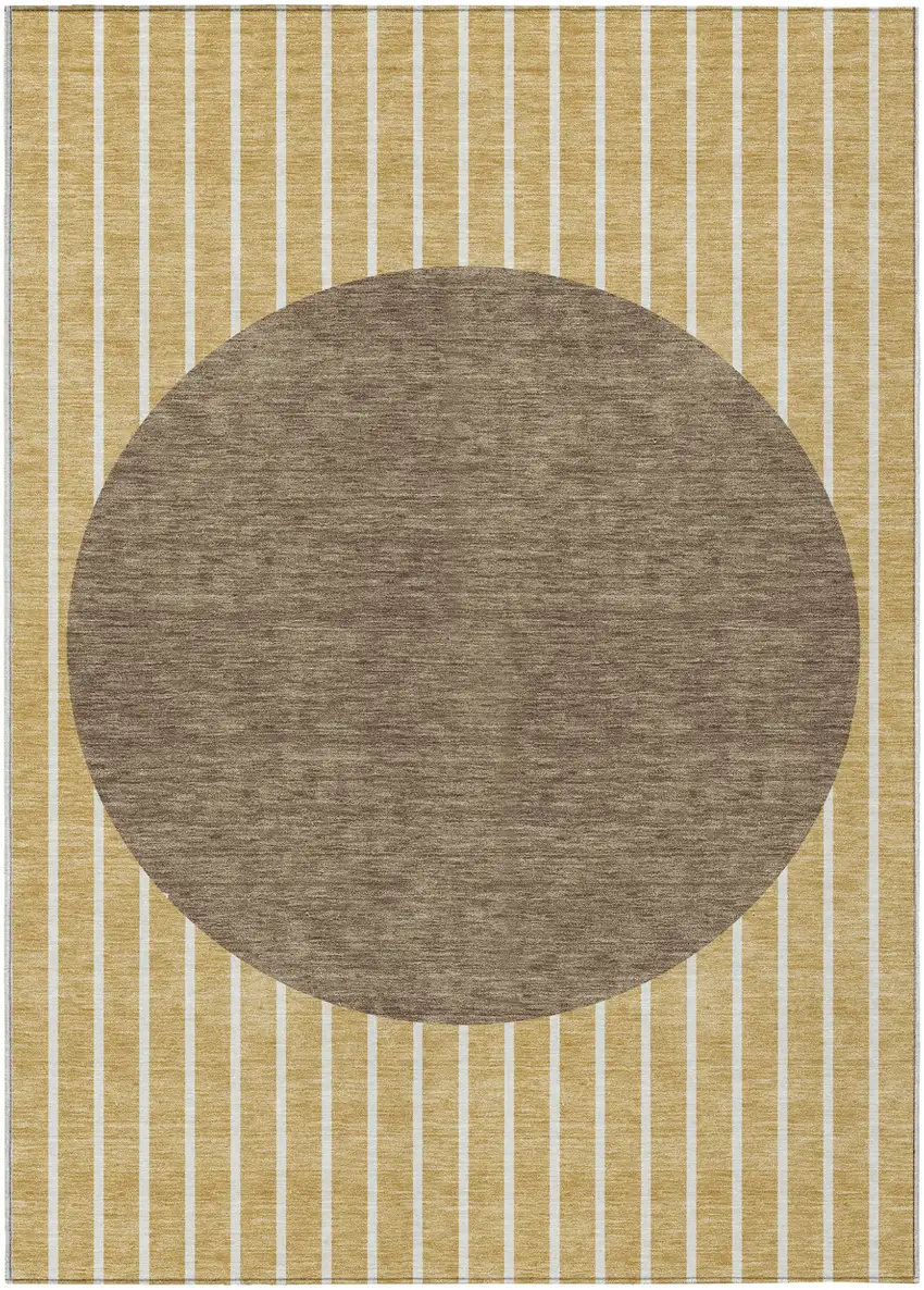 Wheat And Brown Striped Washable Indoor Outdoor Area Rug Photo 2