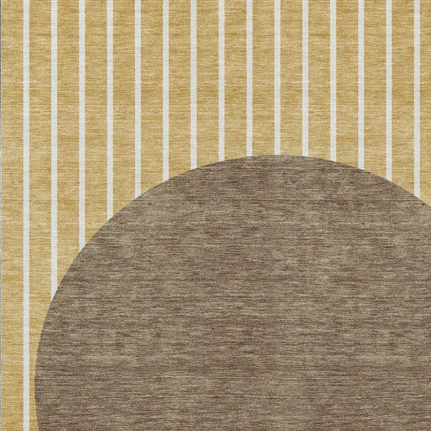 Wheat And Brown Striped Washable Indoor Outdoor Area Rug Photo 5