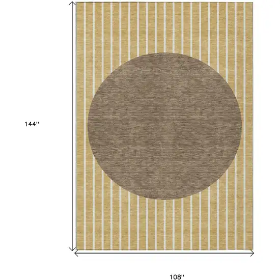 Wheat And Brown Striped Washable Indoor Outdoor Area Rug Photo 3