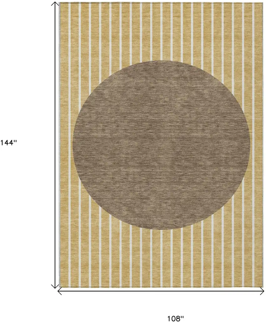 Wheat And Brown Striped Washable Indoor Outdoor Area Rug Photo 3