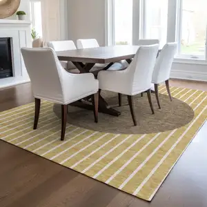 Photo of Wheat And Brown Striped Washable Indoor Outdoor Area Rug