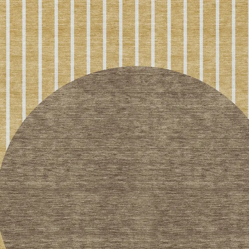 Wheat And Brown Striped Washable Indoor Outdoor Area Rug Photo 5