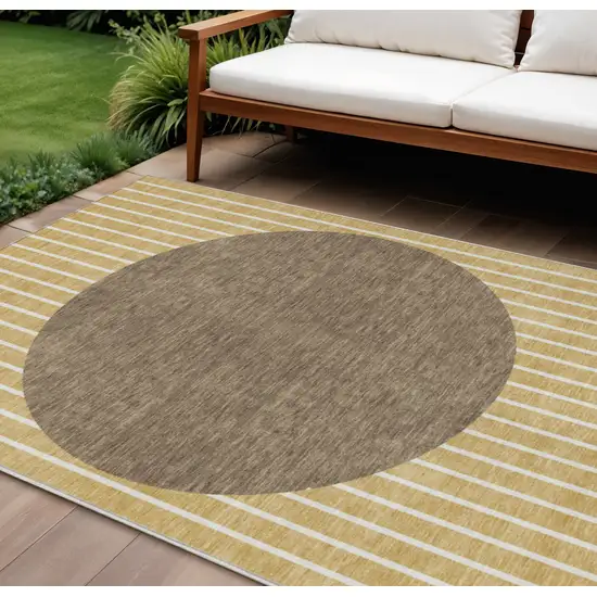 Wheat And Brown Striped Washable Indoor Outdoor Area Rug Photo 1
