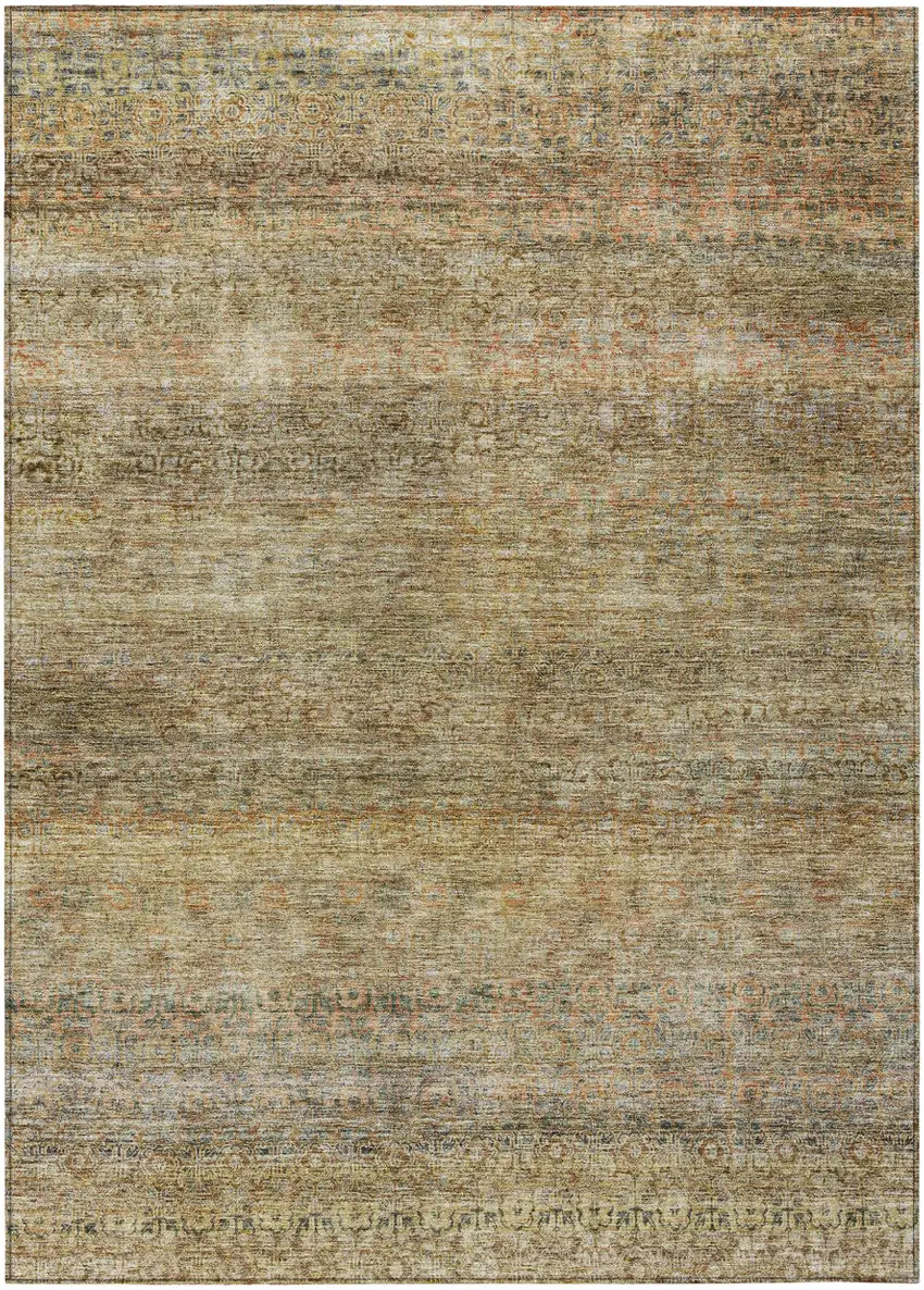 Wheat And Brown Striped Washable Indoor Outdoor Area Rug Photo 2