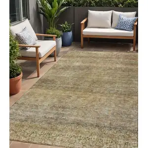 Photo of Wheat And Brown Striped Washable Indoor Outdoor Area Rug
