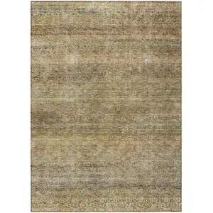 Photo of Wheat And Brown Striped Washable Indoor Outdoor Area Rug