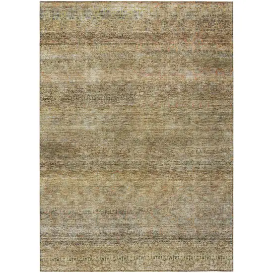 Wheat And Brown Striped Washable Indoor Outdoor Area Rug Photo 2