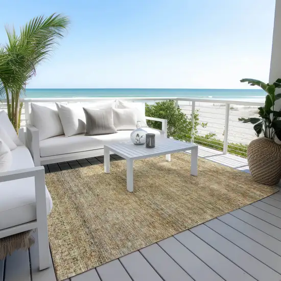 Wheat And Brown Striped Washable Indoor Outdoor Area Rug Photo 8