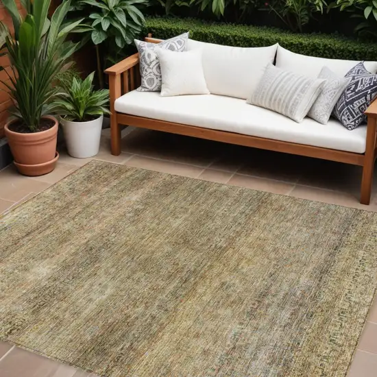 Wheat And Brown Striped Washable Indoor Outdoor Area Rug Photo 1