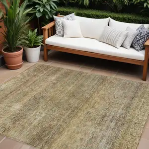 Photo of Wheat And Brown Striped Washable Indoor Outdoor Area Rug