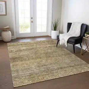 Photo of Wheat And Brown Striped Washable Indoor Outdoor Area Rug