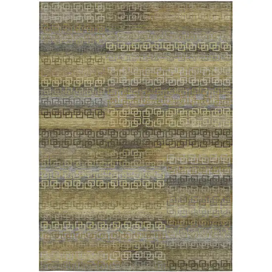 Wheat And Brown Striped Washable Indoor Outdoor Area Rug Photo 3