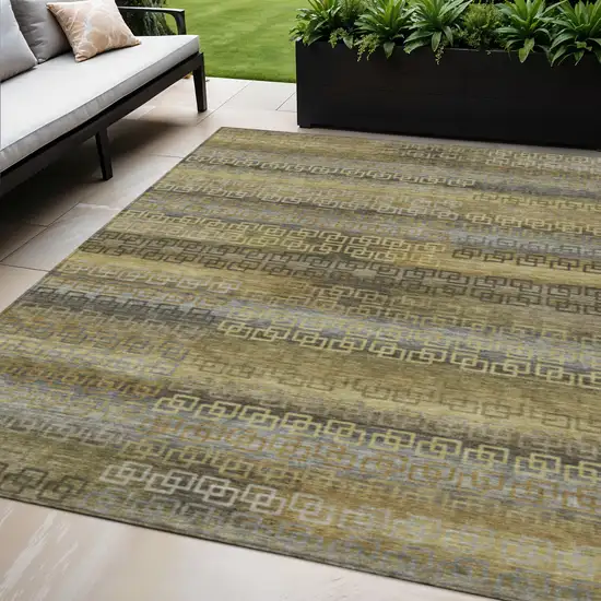 Wheat And Brown Striped Washable Indoor Outdoor Area Rug Photo 2