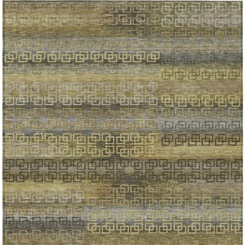 Wheat And Brown Striped Washable Indoor Outdoor Area Rug Photo 4