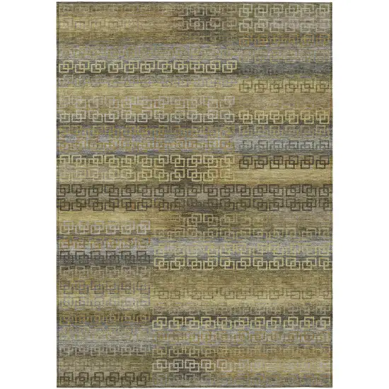Wheat And Brown Striped Washable Indoor Outdoor Area Rug Photo 1