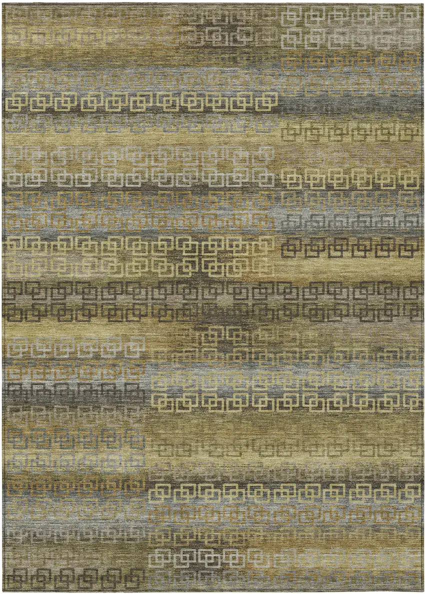 Wheat And Brown Striped Washable Indoor Outdoor Area Rug Photo 1