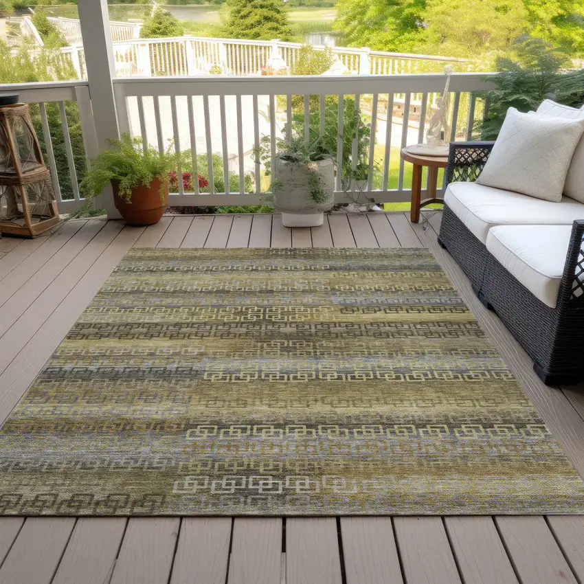 Wheat And Brown Striped Washable Indoor Outdoor Area Rug Photo 9