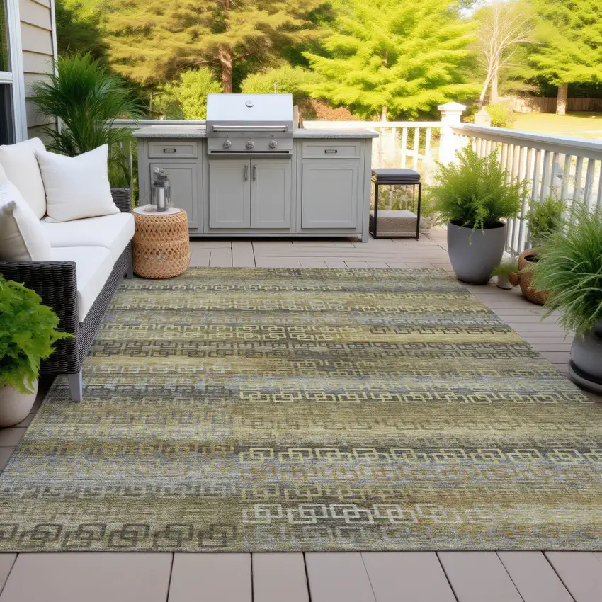 Wheat And Brown Striped Washable Indoor Outdoor Area Rug Photo 6