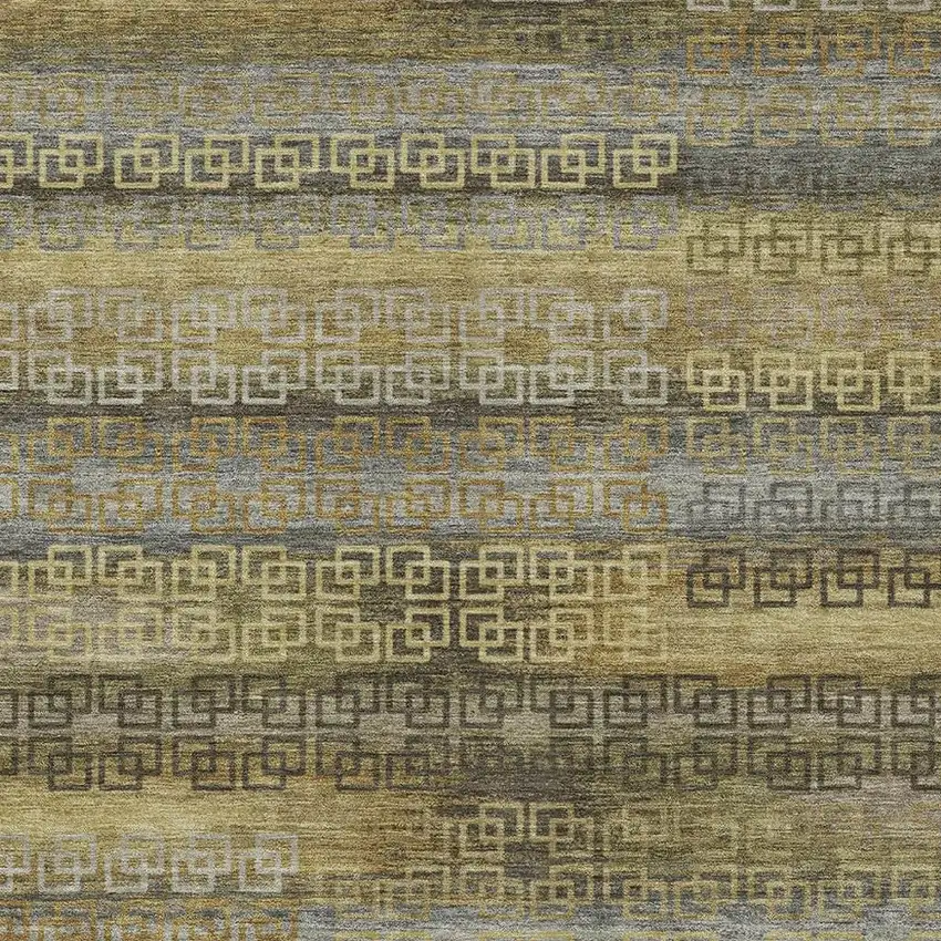 Wheat And Brown Striped Washable Indoor Outdoor Area Rug Photo 3