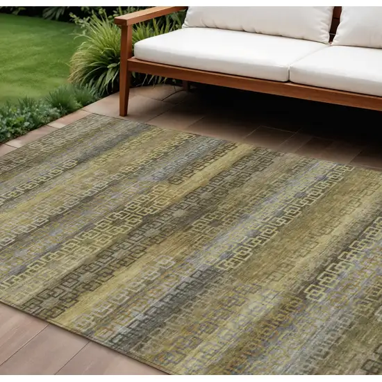 Wheat And Brown Striped Washable Indoor Outdoor Area Rug Photo 2