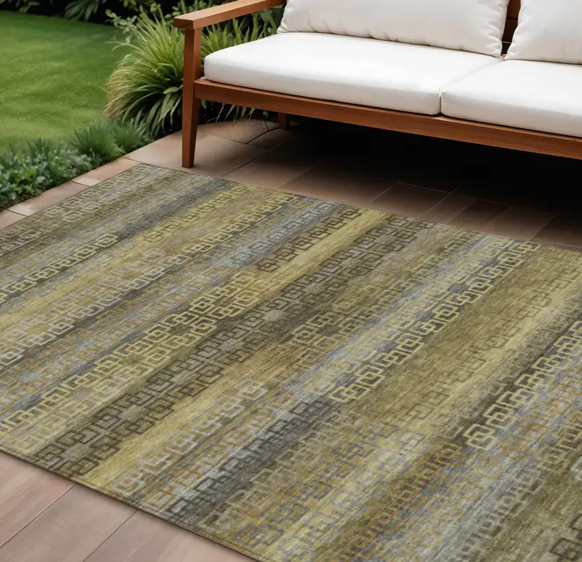 Wheat And Brown Striped Washable Indoor Outdoor Area Rug Photo 2
