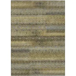 Photo of Wheat And Brown Striped Washable Indoor Outdoor Area Rug