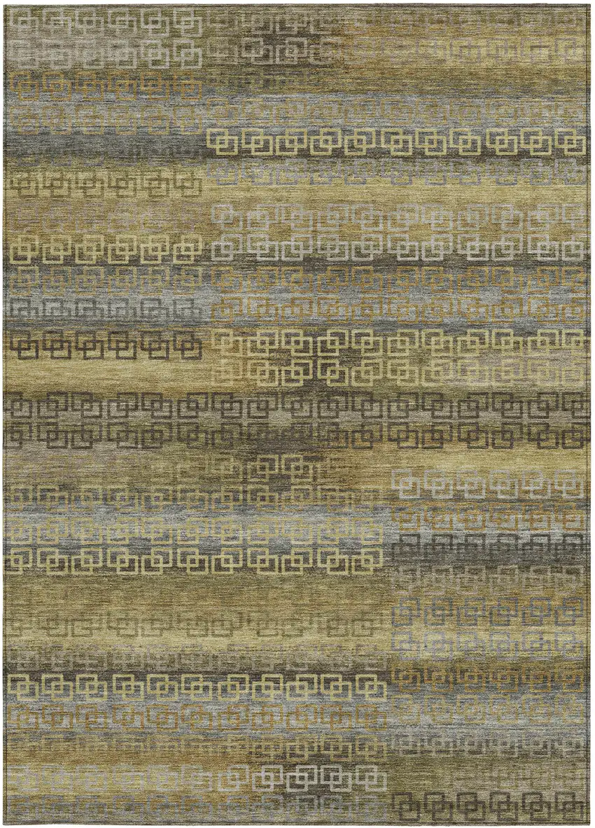 Wheat And Brown Striped Washable Indoor Outdoor Area Rug Photo 3