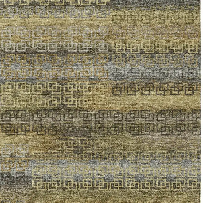 Wheat And Brown Striped Washable Indoor Outdoor Area Rug Photo 4