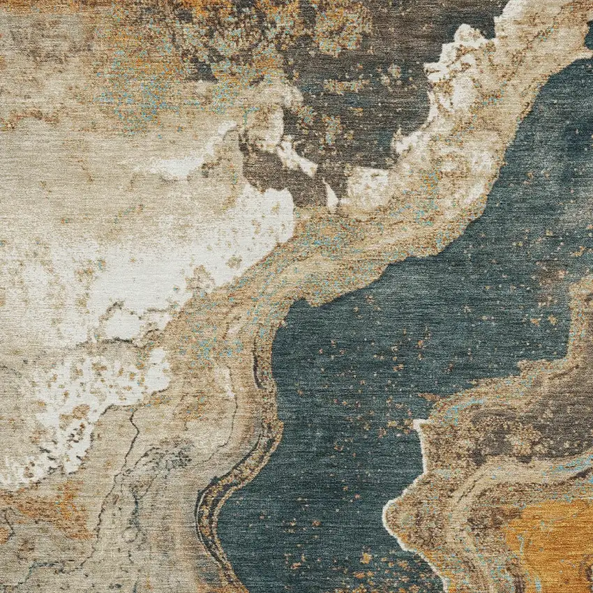 Wheat And Charcoal Abstract Washable Indoor Outdoor Area Rug Photo 9