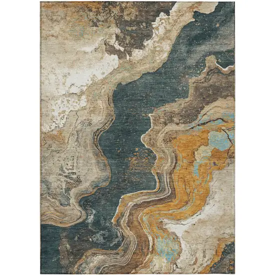 Wheat And Charcoal Abstract Washable Indoor Outdoor Area Rug Photo 7
