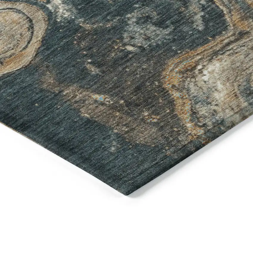 Wheat And Charcoal Abstract Washable Indoor Outdoor Area Rug Photo 9