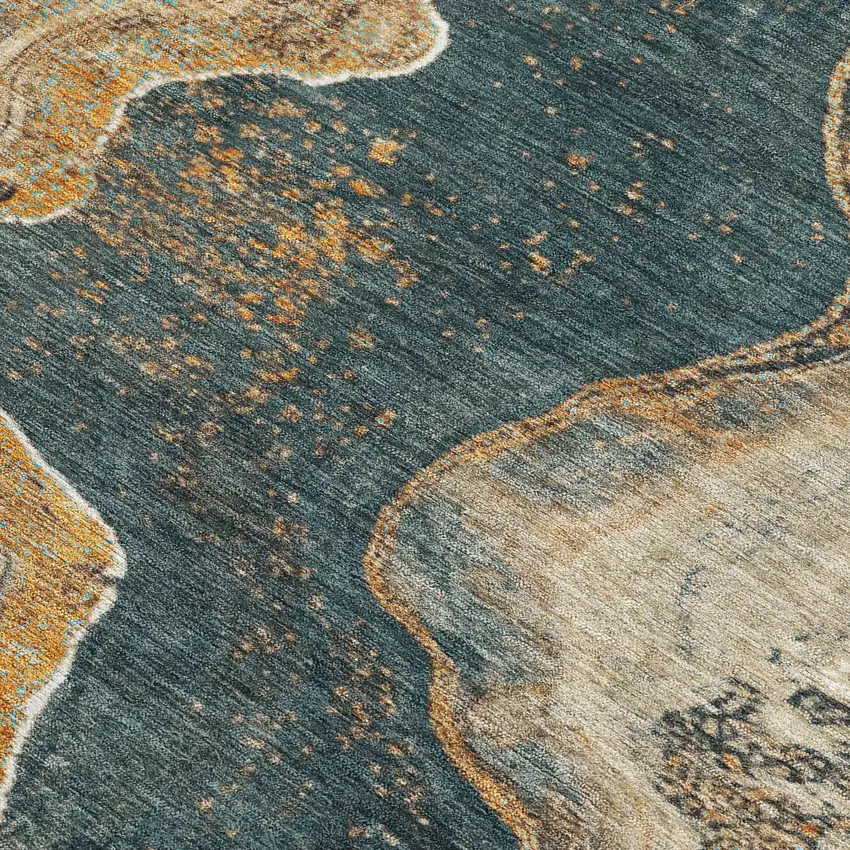 Wheat And Charcoal Abstract Washable Indoor Outdoor Area Rug Photo 3