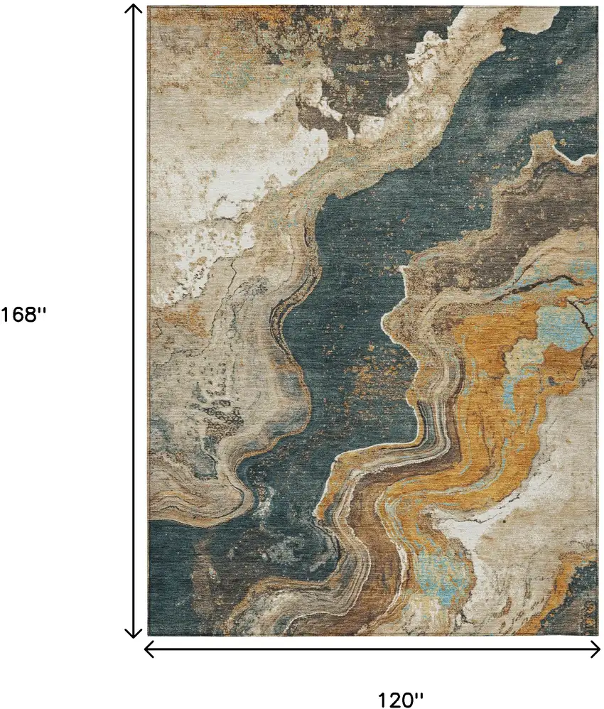 Wheat And Charcoal Abstract Washable Indoor Outdoor Area Rug Photo 9