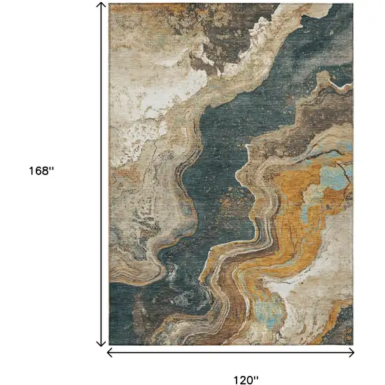 Wheat And Charcoal Abstract Washable Indoor Outdoor Area Rug Photo 9