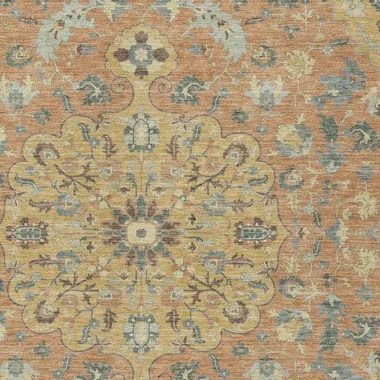 Wheat And Copper Floral Medallion Washable Indoor Outdoor Area Rug Photo 3