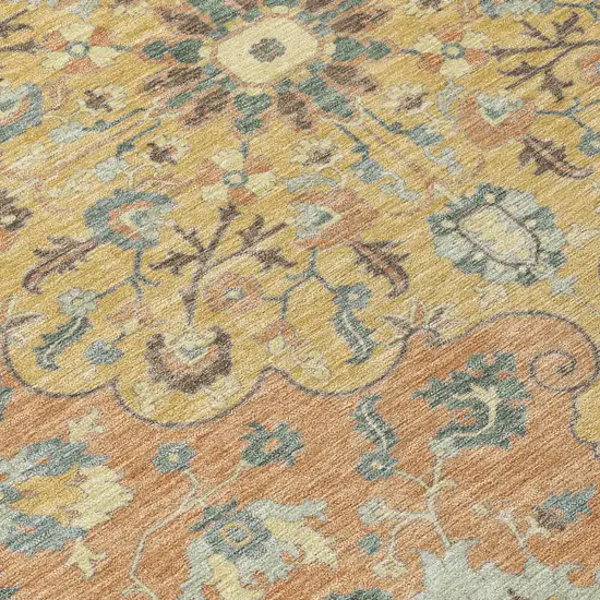 Wheat And Copper Floral Medallion Washable Indoor Outdoor Area Rug Photo 6