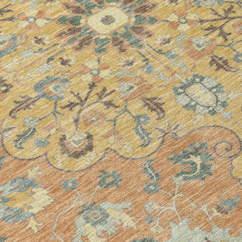 Wheat And Copper Floral Medallion Washable Indoor Outdoor Area Rug Photo 6