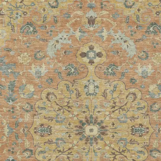 Wheat And Copper Floral Medallion Washable Indoor Outdoor Area Rug Photo 3