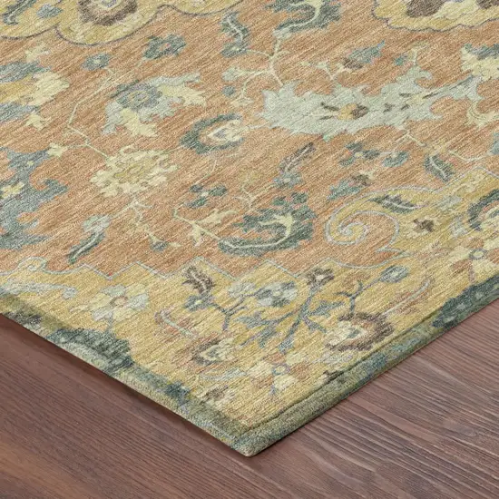 Wheat And Copper Floral Medallion Washable Indoor Outdoor Area Rug Photo 5
