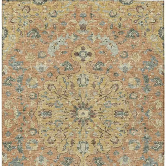 Wheat And Copper Floral Medallion Washable Indoor Outdoor Area Rug Photo 4