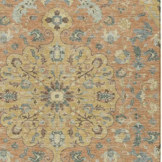 Wheat And Copper Floral Medallion Washable Indoor Outdoor Area Rug Photo 3