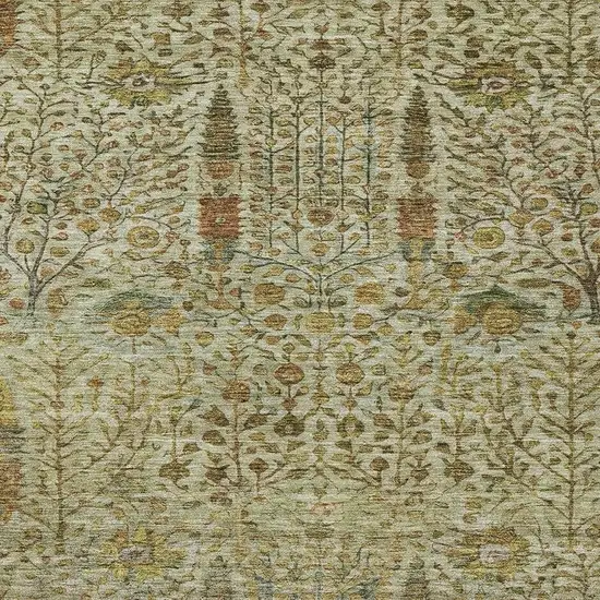 Wheat And Fern Green Floral Washable Indoor Outdoor Area Rug Photo 3