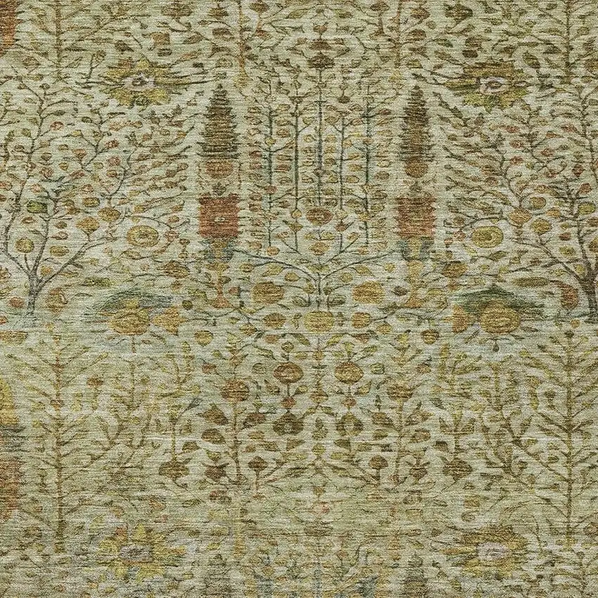 Wheat And Fern Green Floral Washable Indoor Outdoor Area Rug Photo 3