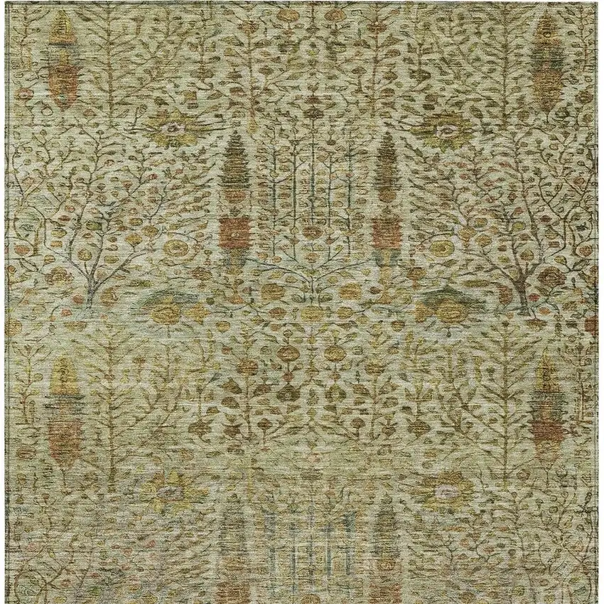 Wheat And Fern Green Floral Washable Indoor Outdoor Area Rug Photo 4